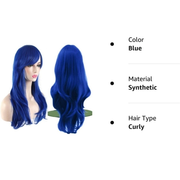 Fun Akstore Fashion Wigs Long Wavy Curly Hair Cosplay Wig & Wig Cap (Blue) - Picture 4 of 7